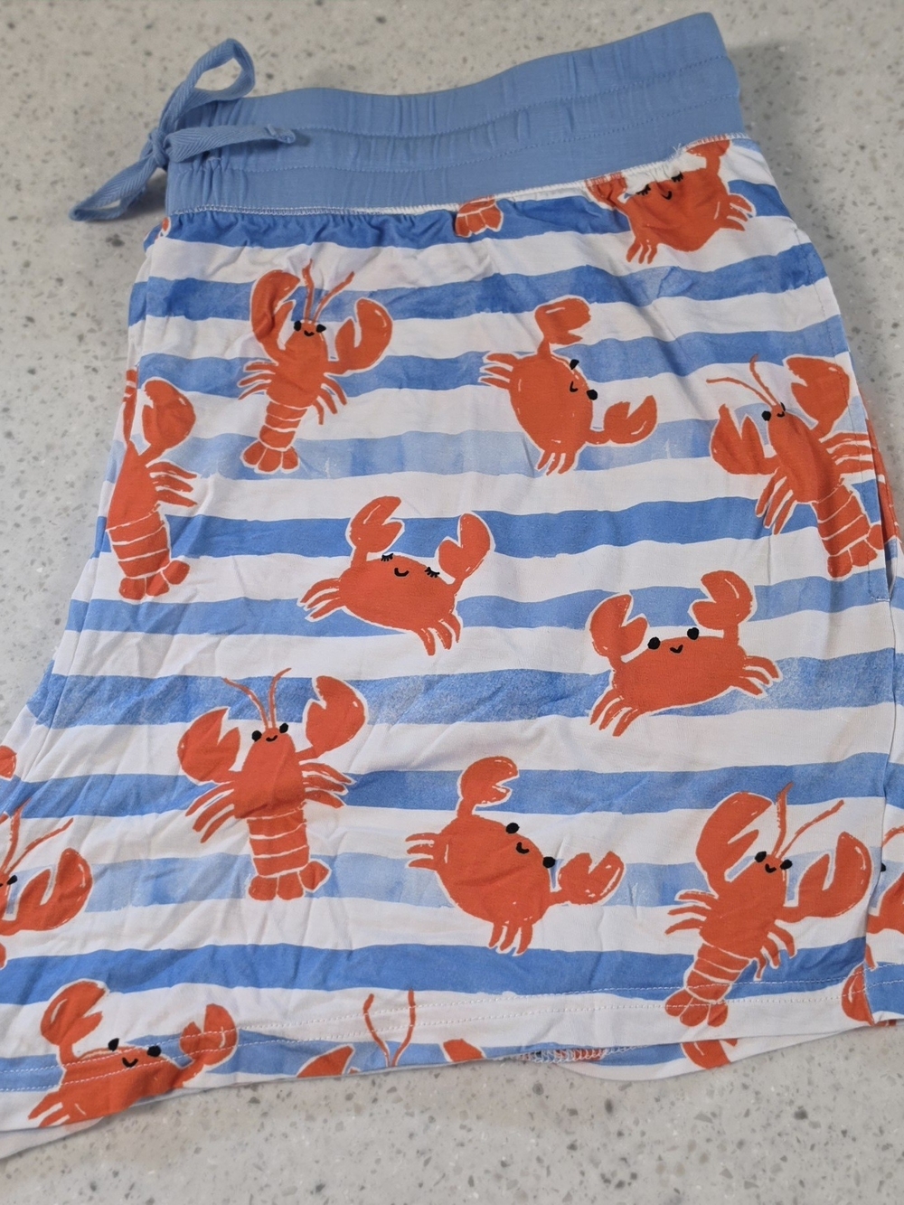 Blue & White Striped PJ Shorts with Orange Crab/Lobster Print